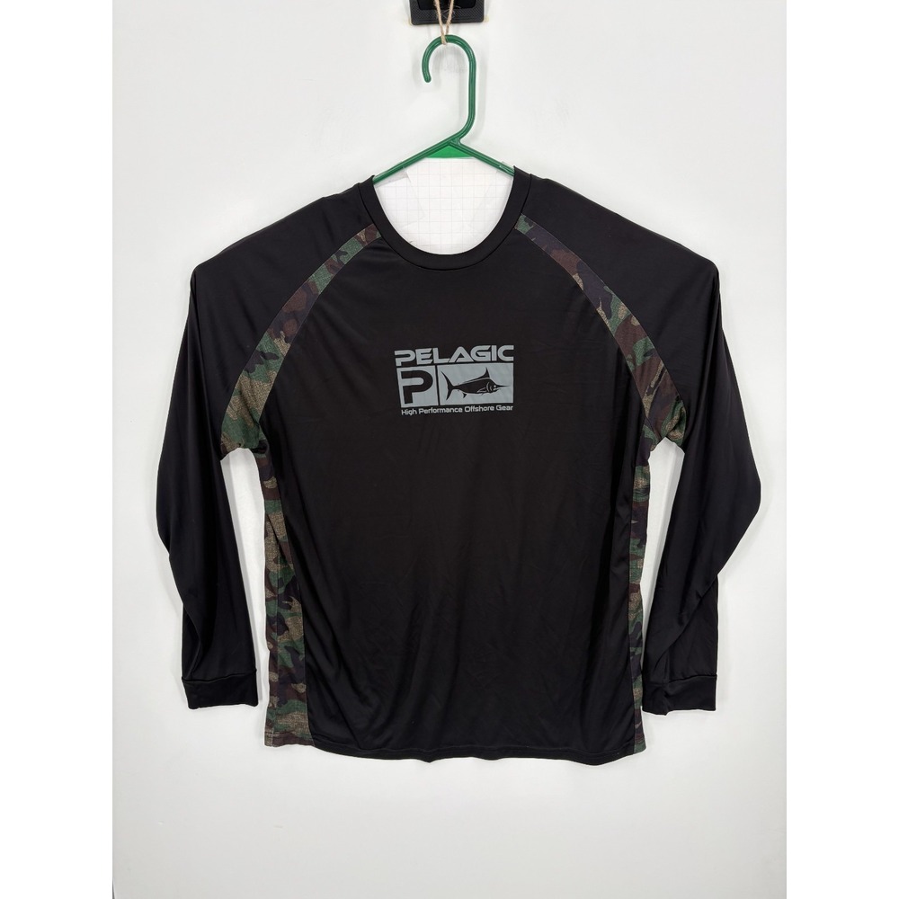 Pelagic Mens Vaportek Black Camo Fishing Performance L/S Shirt, XL, UPF50
